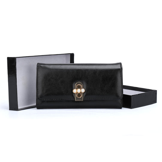 VKP1462 Black - Solid Women Bead Decoration Wallet