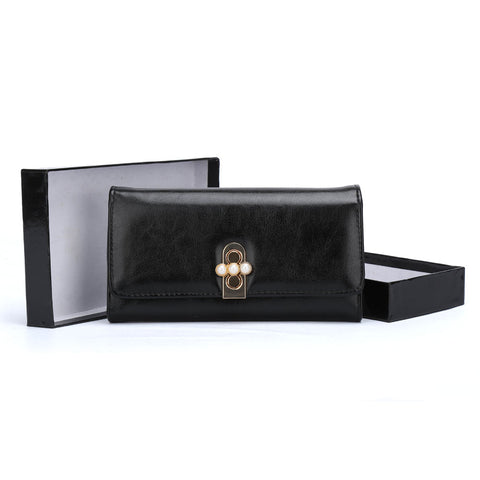 VKP1462 Black - Solid Women Bead Decoration Wallet