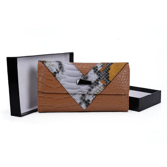 VKP1464 Apricot - Crocodile Pattern Women Patchwork Wallet