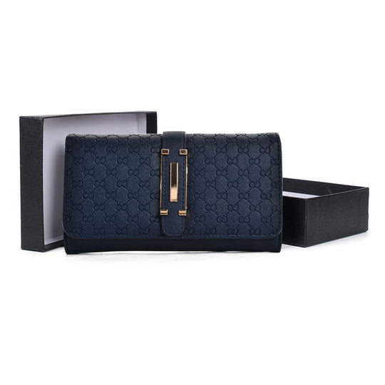 VKP1467 Blue - Press Grain Foldover Metal Purse