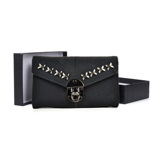 VKP1471 Black - Crocodile Front Lock Detail Foldover Small Purse