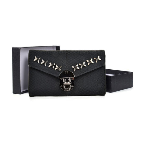 VKP1471 Black - Crocodile Front Lock Detail Foldover Small Purse