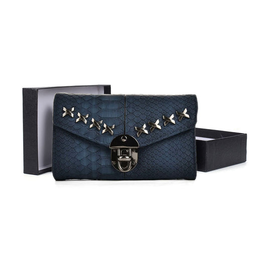 VKP1471 Blue - Crocodile Front Lock Detail Foldover Small Purse