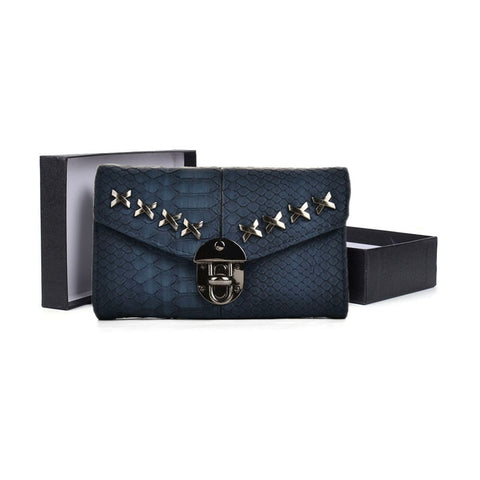 VKP1471 Blue - Crocodile Front Lock Detail Foldover Small Purse