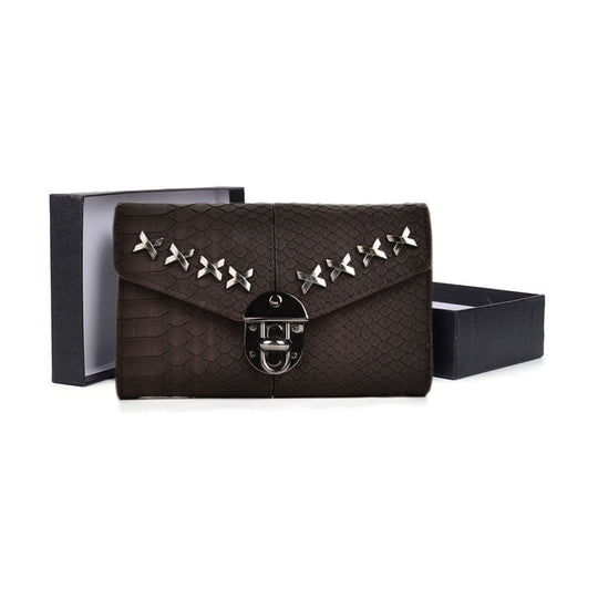 VKP1471 Coffee - Crocodile Front Lock Detail Foldover Small Purse
