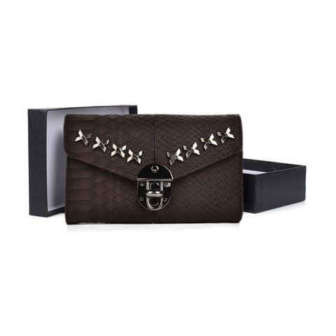 VKP1471 Coffee - Crocodile Front Lock Detail Foldover Small Purse
