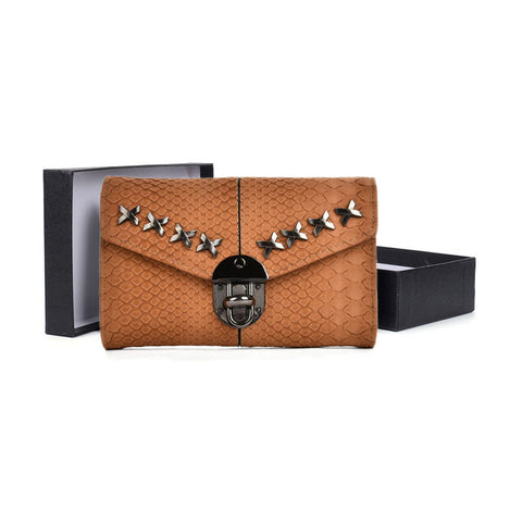 VKP1471 Apricot - Crocodile Front Lock Detail Foldover Small Purse