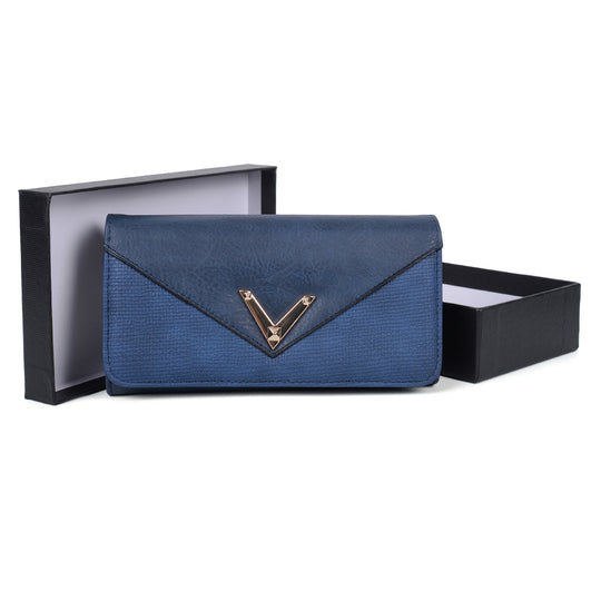 VKP1472 Blue - Patchwork Purse With Metal Bar