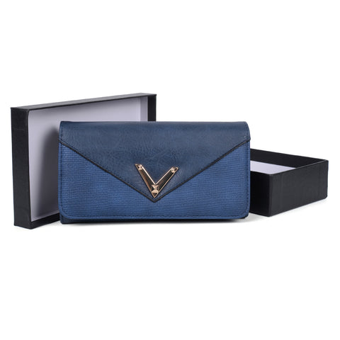 VKP1472 Blue - Patchwork Purse With Metal Bar