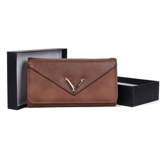 VKP1472 Coffee - Patchwork Purse With Metal Bar
