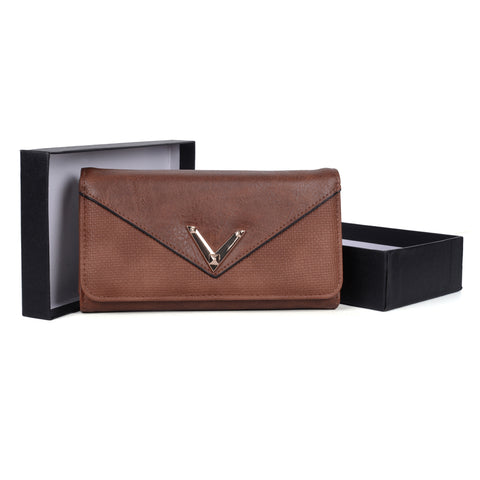 VKP1472 Coffee - Patchwork Purse With Metal Bar