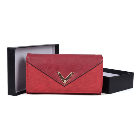 VKP1472 Red - Patchwork Purse With Metal Bar
