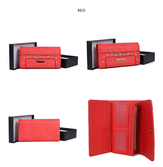 VKP1493 Red - New Rivet Solid Color Long Wallet