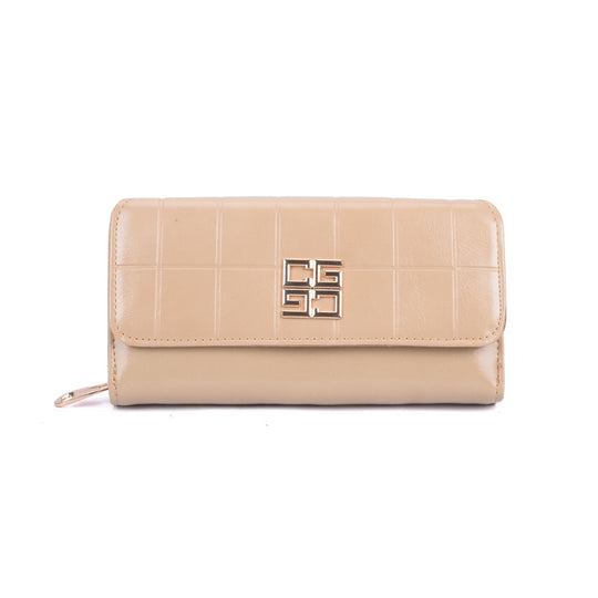 VKP1522 Beige - New Women Embossed Flag Long Purse