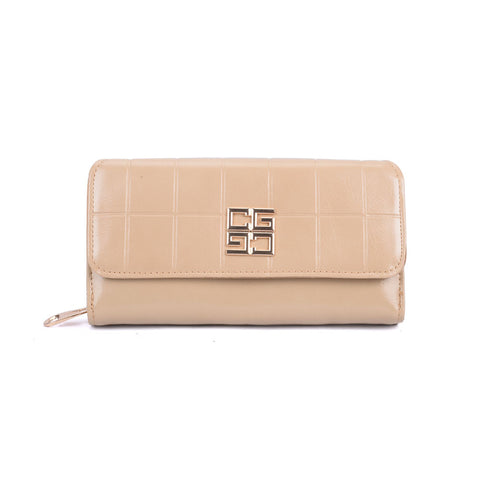 VKP1522 Beige - New Women Embossed Flag Long Purse