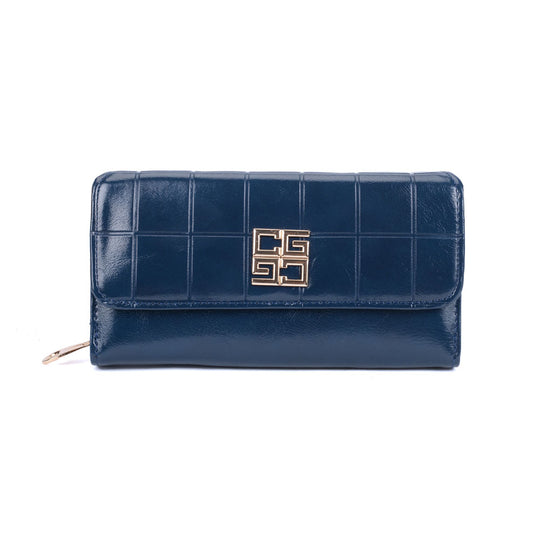 VKP1522 Blue - New Women Embossed Flag Long Purse