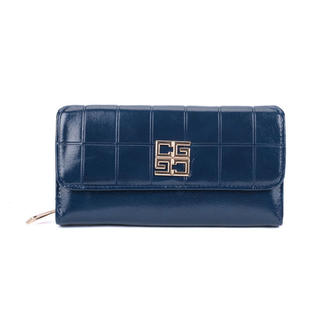 VKP1522 Blue - New Women Embossed Flag Long Purse