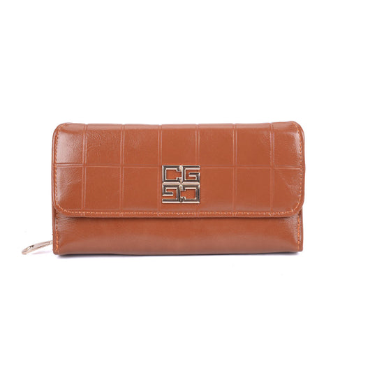 VKP1522 Brown - New Women Embossed Flag Long Purse