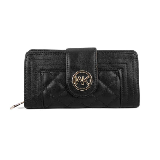 VKP1538 Black - Quilted Metail Detail Trim Purse
