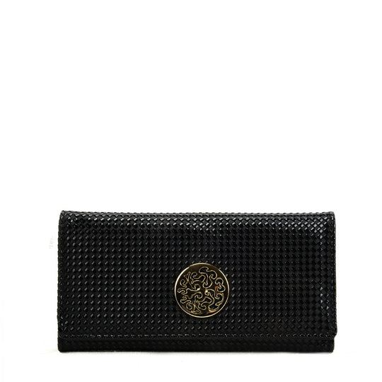 VKP1605 BLACK - Long Spotted Wallet With Hardware Decoration