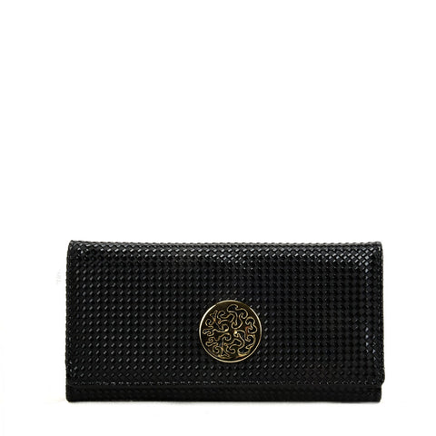 VKP1605 BLACK - Long Spotted Wallet With Hardware Decoration