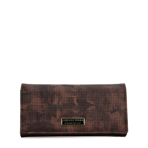 VKP1607 COFFEE - Long Spotted Wallet With Buckle Design