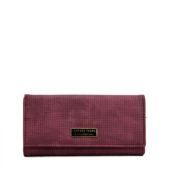 VKP1607 PURPLISH RED - Long Spotted Wallet With Buckle Design