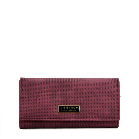 VKP1607 PURPLISH RED - Long Spotted Wallet With Buckle Design
