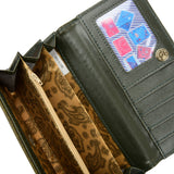 VKP1609 GREEN - Long Streamlined Wallet With Buckle Design