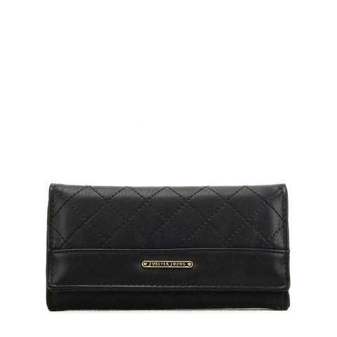 VKP1610 BLACK - Long Lattice Wallet With Buckle Design
