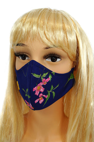 CV013 Reusable decorative masks - Navy Blue with wild flowers - 100% cotton - 2 pieces