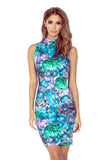 Morimia MM 002-2 Dress with small turtleneck - green flowers