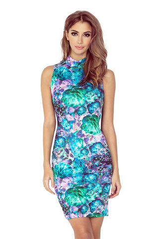 Morimia MM 002-2 Dress with small turtleneck - green flowers