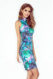 Morimia MM 002-2 Dress with small turtleneck - green flowers