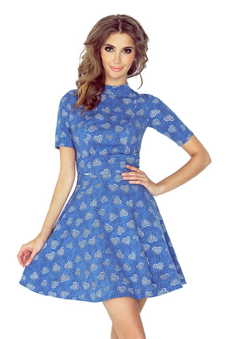 Morimia MM 011-1 Short Sleeve Dress - jeans with hearts