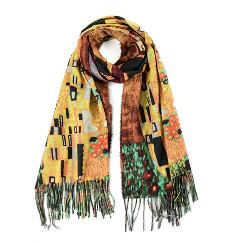 sf1236-gold Charming Beauty Oil Painting Scarf