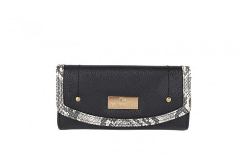 SY5063-BLACK - Flap Fashion Snake Print Wallet