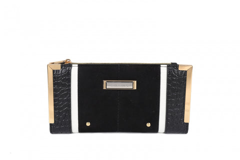SY5064-BLACK - Flap fashion colorblock snake print wallet