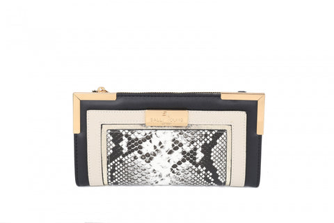 SY5065-BLACK - Flap fashion colorblock snake print wallet