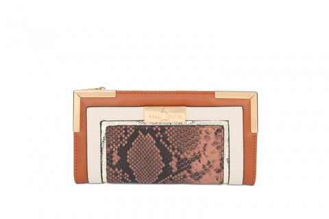 SY5065-BROWN - Flap fashion colorblock snake print wallet