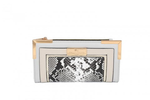 SY5065-GREY - Flap fashion colorblock snake print wallet