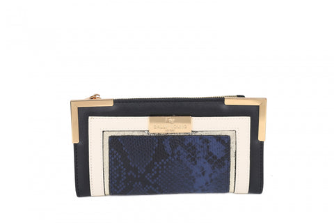 SY5066-BLACK - Flap fashion colorblock snake print wallet