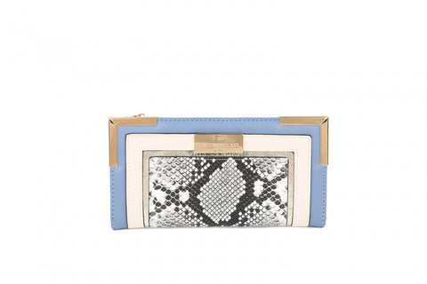 SY5066-BLU - Flap fashion colorblock snake print wallet