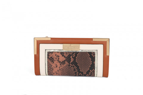 SY5066-BROWN - Flap fashion colorblock snake print wallet