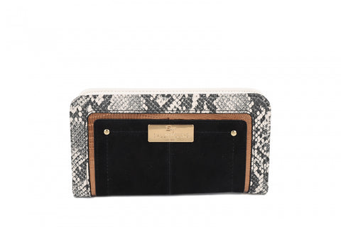 SY5068-BLACK - Flap fashion colorblock snake print wallet