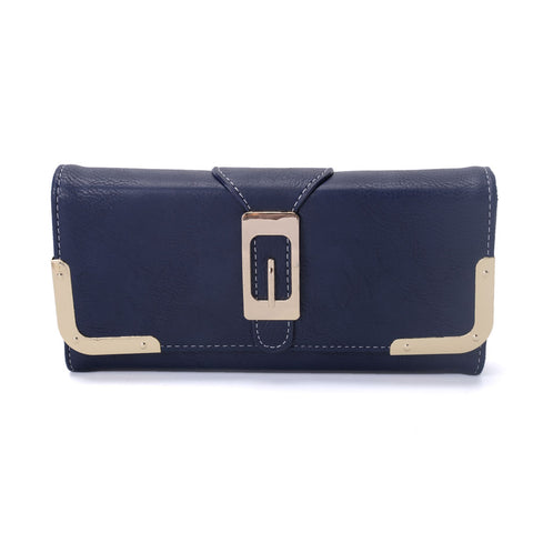 VKP1389 Blue - Fashion Lady Metal Buckle Decoration Wallet With Metal Trim