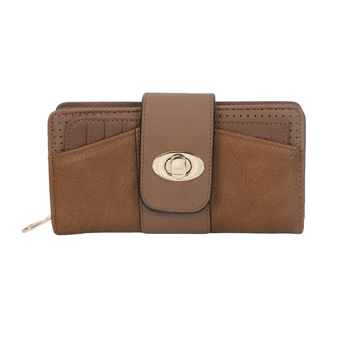 VKP1398 Brown - Fashion Women Metal Button Wallet