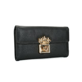 VKP1424 Black  - Chic Leaf Shape Metal Button Flower Pattern Wallet