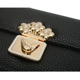 VKP1424 Black  - Chic Leaf Shape Metal Button Flower Pattern Wallet