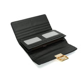 VKP1424 Black  - Chic Leaf Shape Metal Button Flower Pattern Wallet